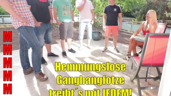 Hemmungslose Gangbang-Fotze treibt´s mit JEDEM! MMMMMF 6-ER!!