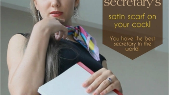 Your secretary’s satin scarf on your cock!