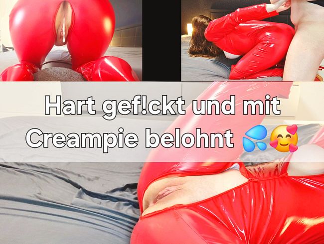 CREAMPIE ! > Geiler Sex im roten sexy Lackoutfit und Overkneestiefel !