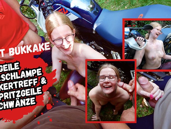 Bukkake am Bikertreff mit Teen Bikergirl endet in Sperma Eskalation!