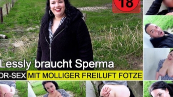 OUTDOOR-SEX mit molliger FREILUFT-FOTZE | Lessly braucht Sperma