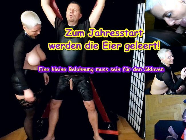 Zum Jahresstart bekommt er die Eier geleert| Eine Belohnung für den Sklaven!