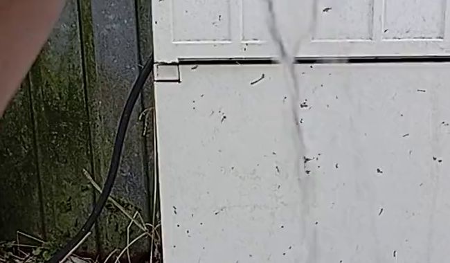 Schnellpiss im Kalten im Schnee, dreckiger String, Nylon