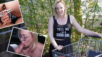 Parkplatz-Schlampe Lea: Fremder in mein Auto, sloppy Deepthroat & dicker Creampie Doggy!