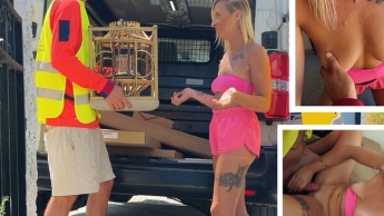 Azubi vom Umzugs-Team hat mich im offenen Lieferwagen durchgefickt während die Kollegen Pause machen
